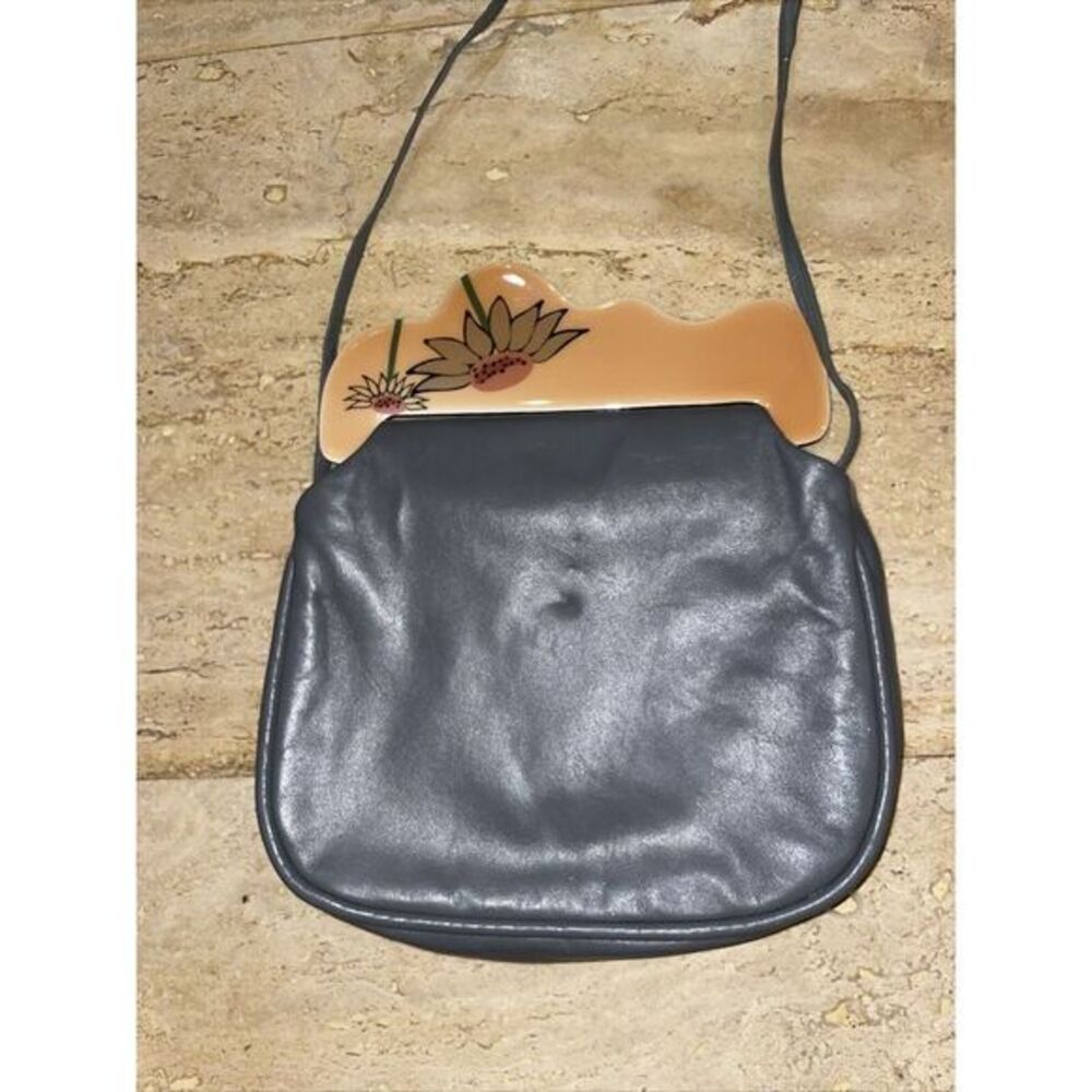 Patricia Smith Moon Leather Bag Butterfly Daisy Needlepoint Handpainted 1980 - Picture 5 of 10